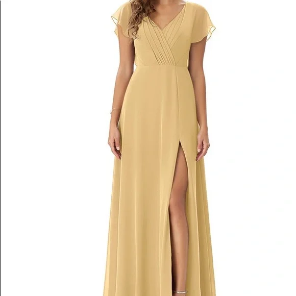 Azazie Rylee Bridesmaid Dress Gold Size A14 - Picture 6 of 8